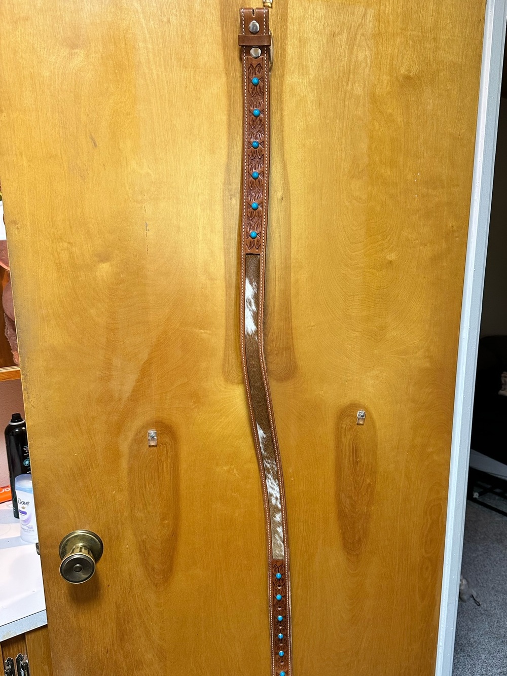 Brown Leather Belt with Turquoise Stud Accents
